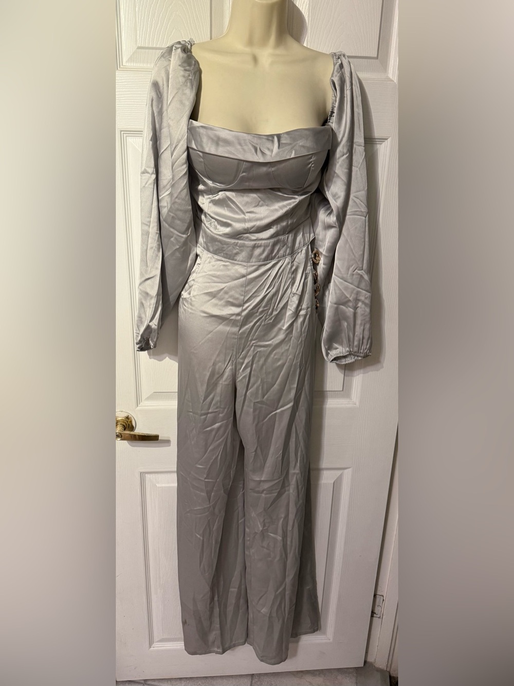 Good times USA silver satin jumpsuit Large NWT